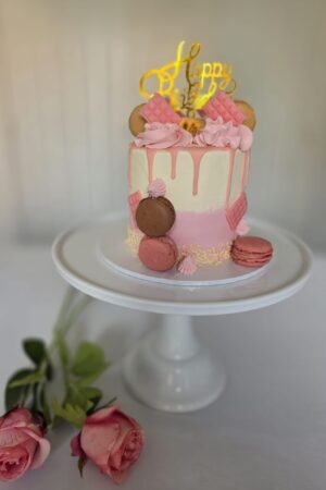 Pink & White Vanilla Birthday Cake